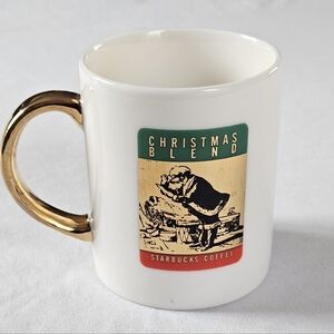 Christmas Blend Starbucks Coffee Mug Santa Claus Gold Handle Taiwan Vtg Cocoa